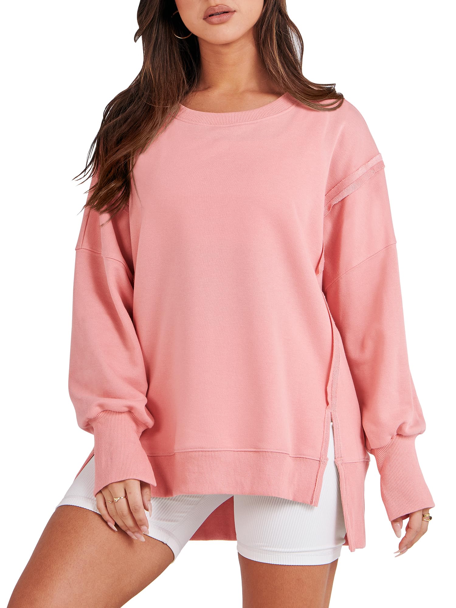 2024 New Women's Oversized Crew Neck Sweatshirt Slit Pullover(buy 2 10% OFF) 
