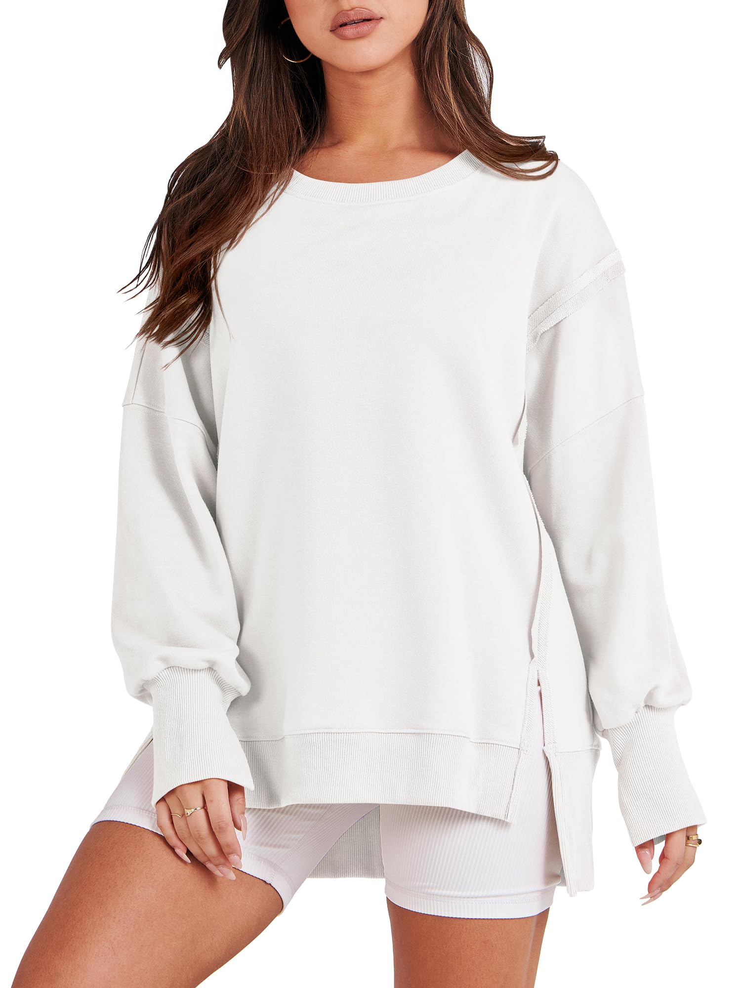 2024 New Women's Oversized Crew Neck Sweatshirt Slit Pullover(buy 2 10% OFF) 