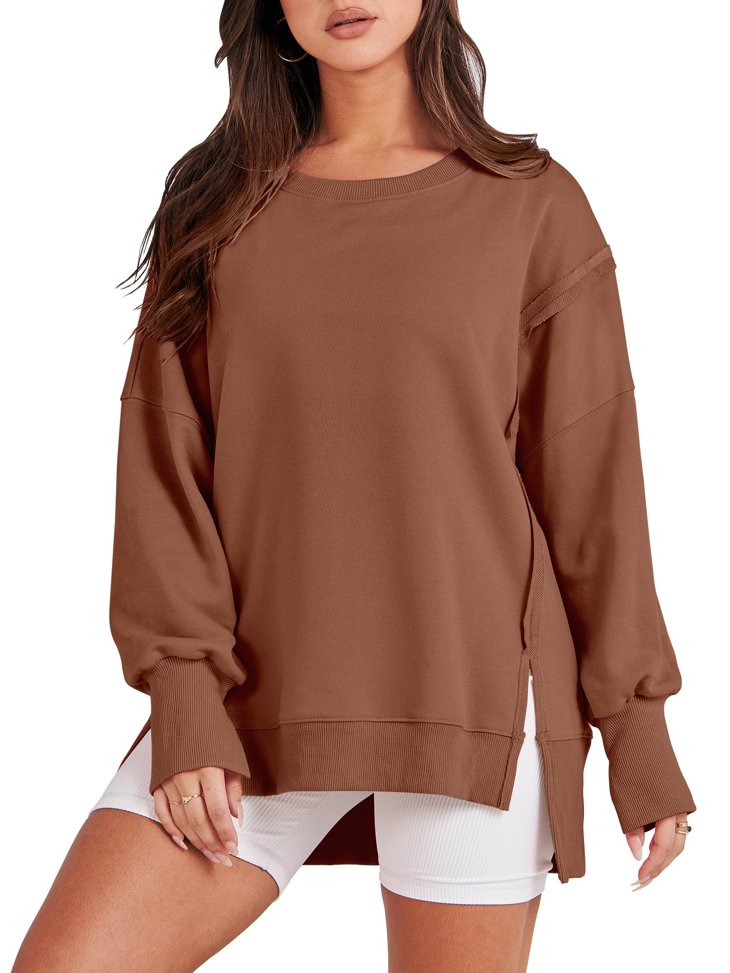 2024 New Women's Oversized Crew Neck Sweatshirt Slit Pullover(buy 2 10% OFF) 