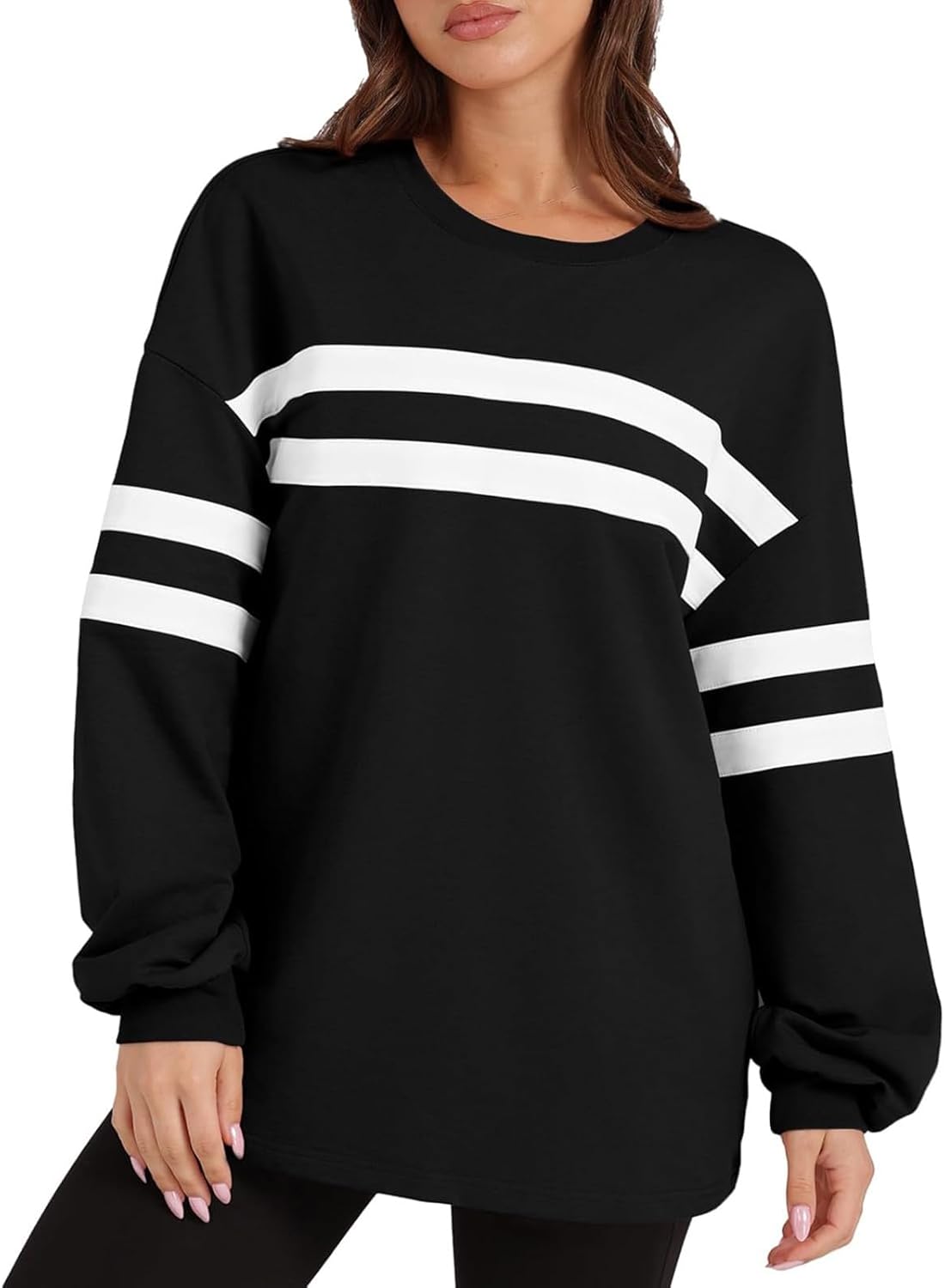 Striped Oversized Sweatshirt Crewneck Long Sleeve Tops Casual Tunic Pullover