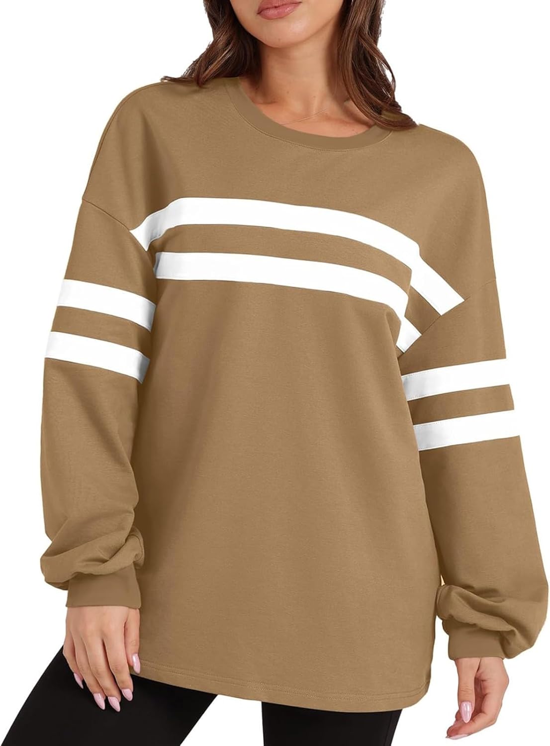 Striped Oversized Sweatshirt Crewneck Long Sleeve Tops Casual Tunic Pullover