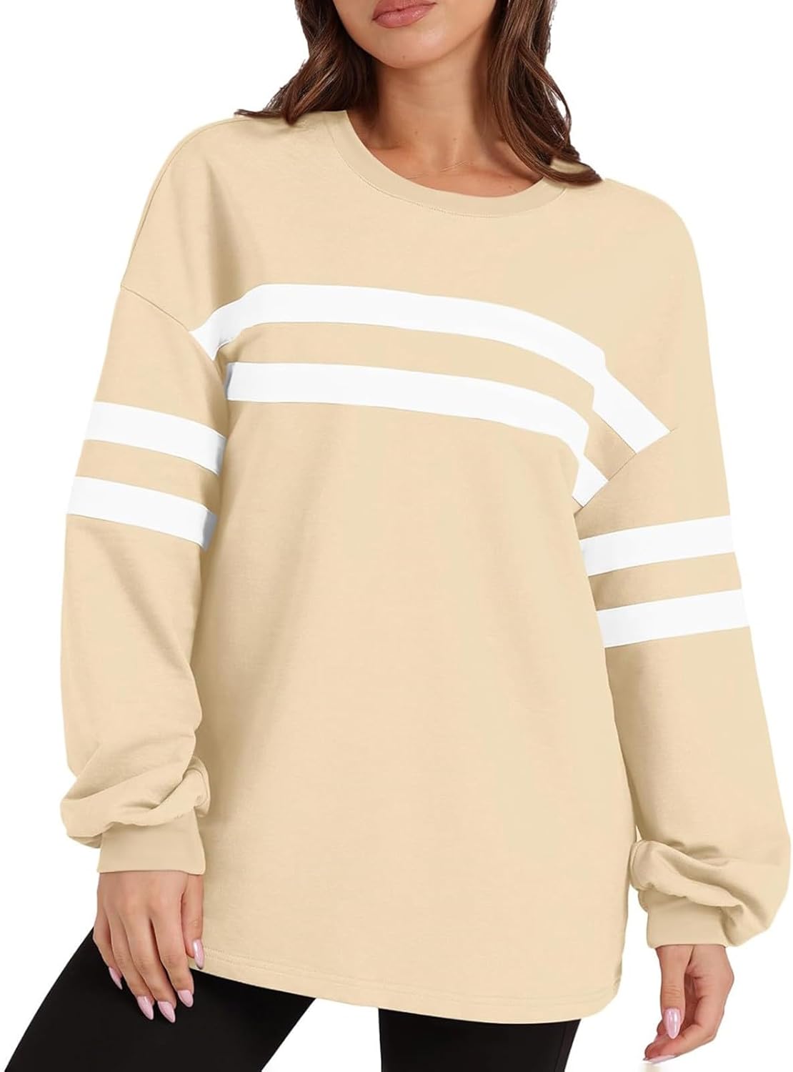 Striped Oversized Sweatshirt Crewneck Long Sleeve Tops Casual Tunic Pullover