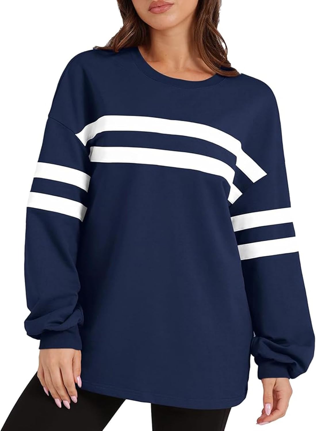 Striped Oversized Sweatshirt Crewneck Long Sleeve Tops Casual Tunic Pullover