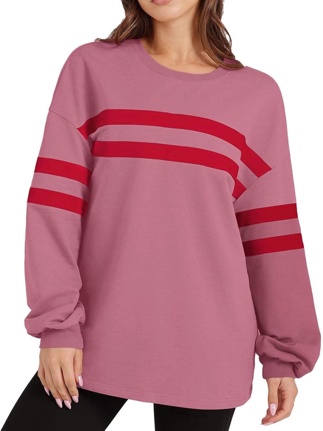 Striped Oversized Sweatshirt Crewneck Long Sleeve Tops Casual Tunic Pullover