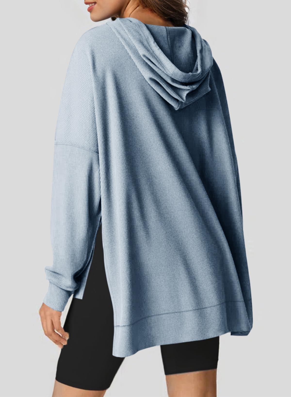 Oversized Hoodies for Women Waffle Knit Drawstring Side Slit Pullover Sweatshirts with Pocket (Final Days: Big Savings!!!)
