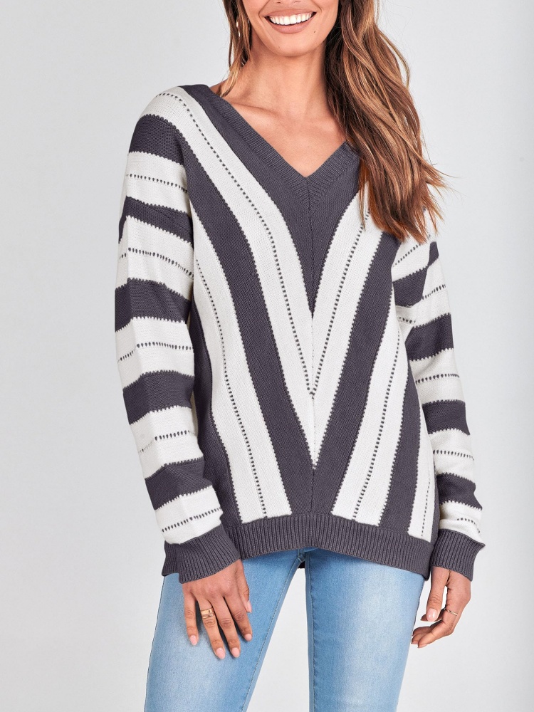 Striped Color Block Knitted Sweater