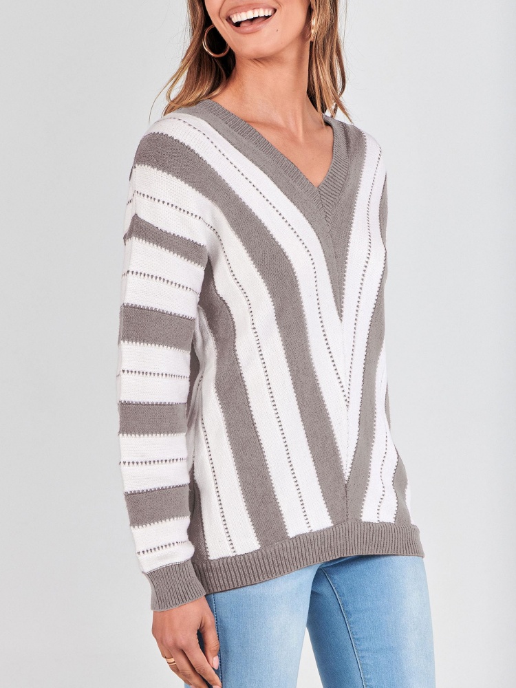 Striped Color Block Knitted Sweater