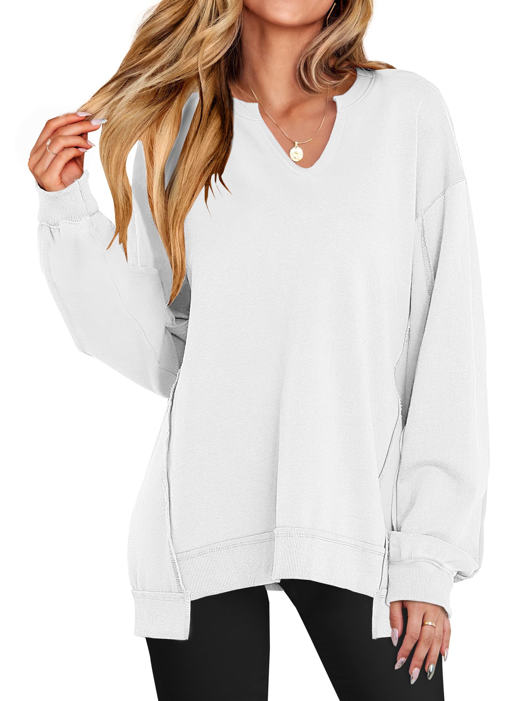 Women's  Casual Oversized  V Neck Long Sleeve Sweatshirt