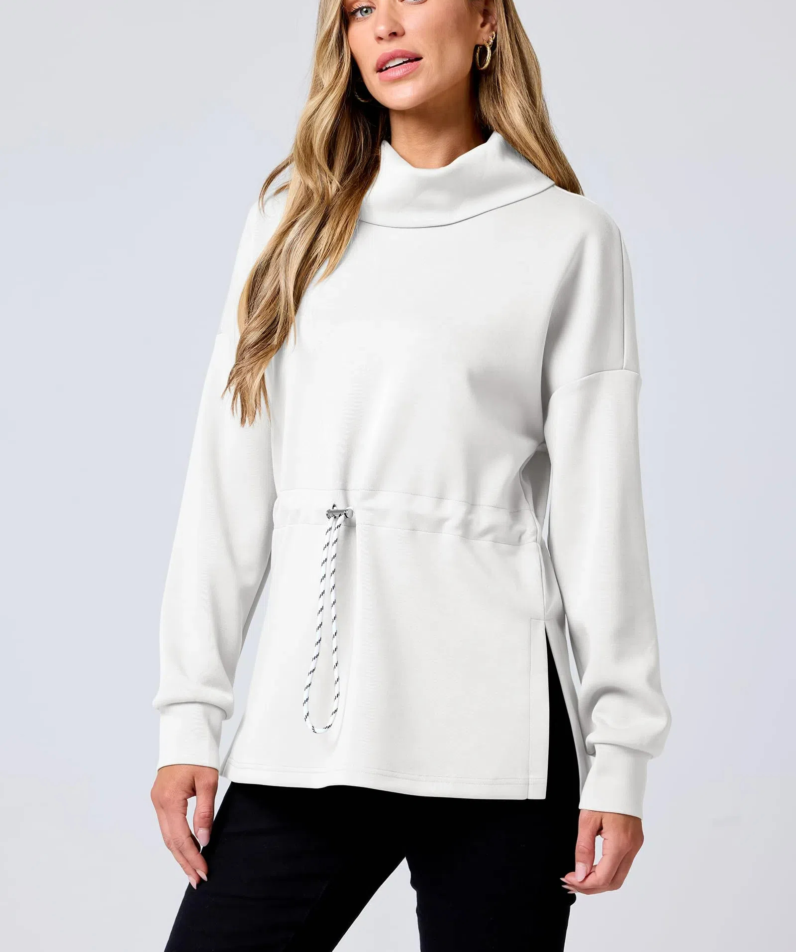 Women's Turtleneck Drawstring Waist Pullover Tops (Buy 2 Free Shipping)