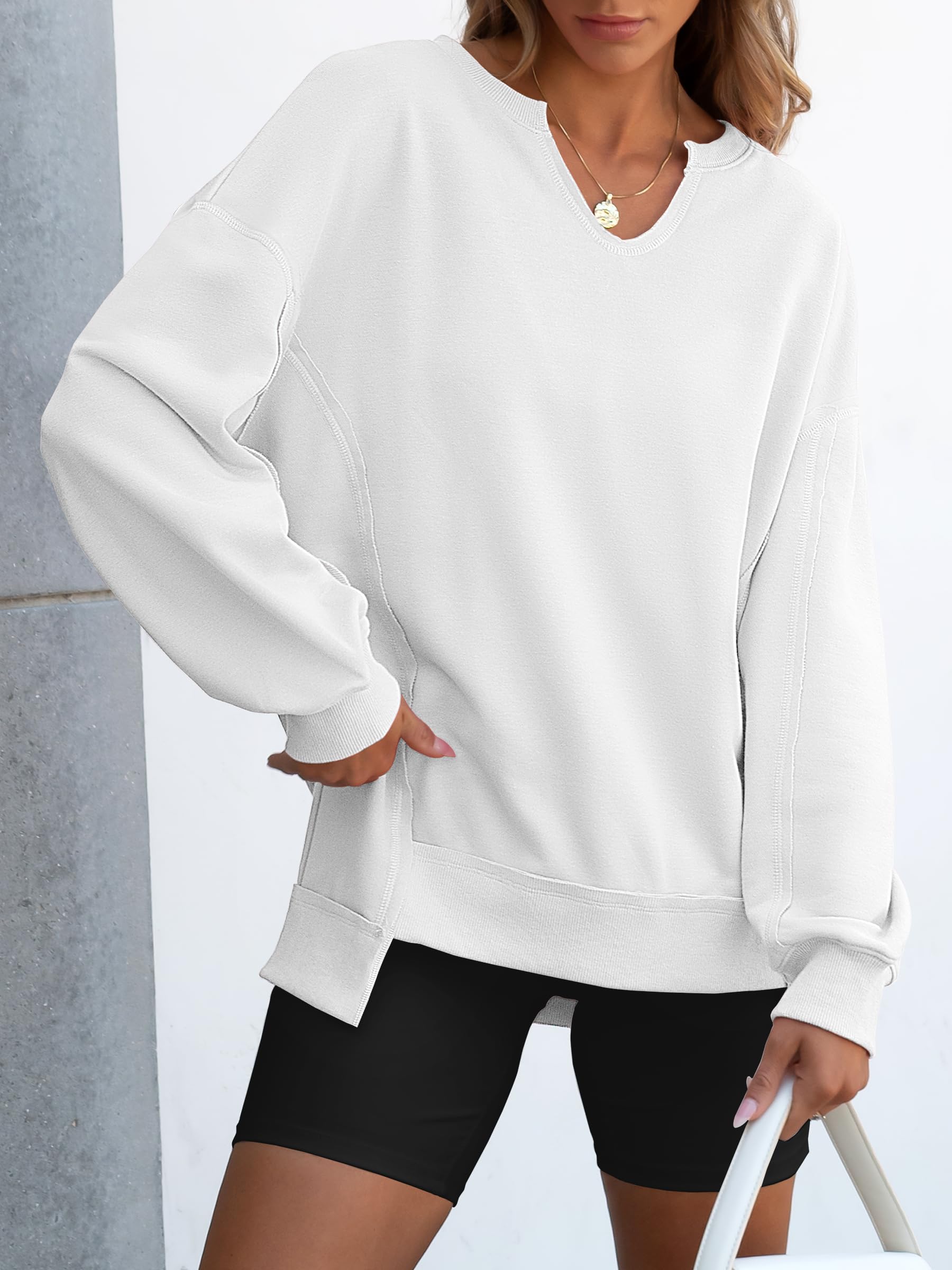 Women's  Casual Oversized  V Neck Long Sleeve Sweatshirt