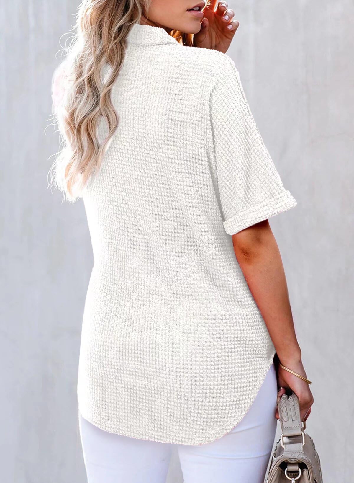 2025 New Women's Waffle Knit Short Sleeve Tunic Henley Shirts(buy 2 10% OFF)