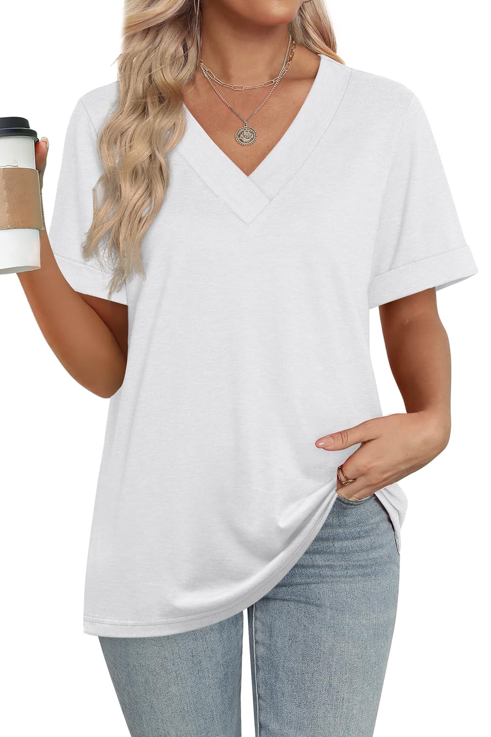 2025 New women's Summer Tops Short Sleeve Basic Casual V Neck T Shirts(BUY 3 FREE SHIPPING)