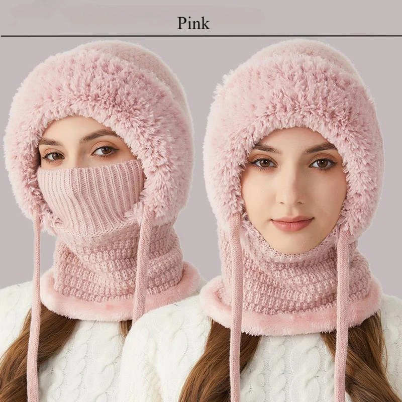 Winter Fleece Knitted Hat and Warm Hooded Neck Gaiter