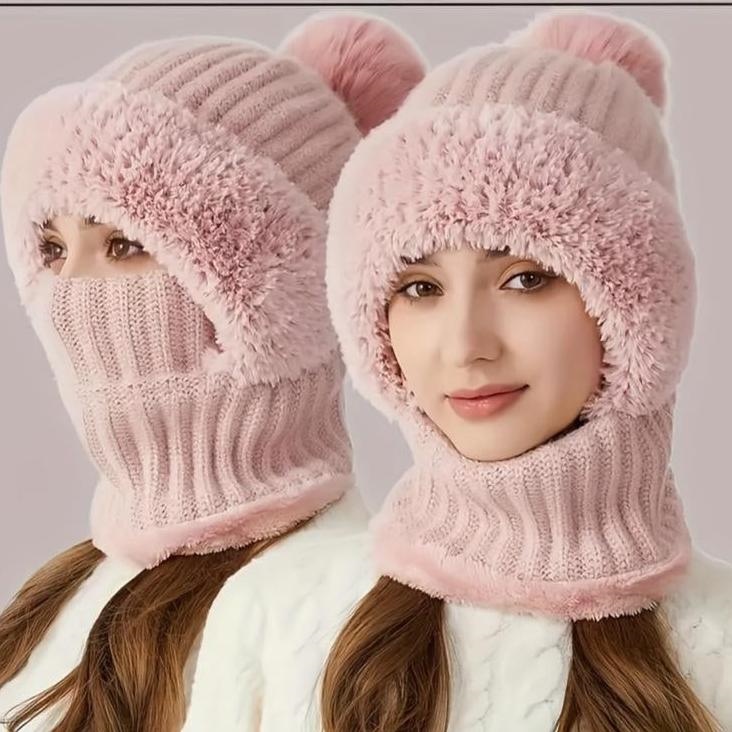 Winter Fleece Knitted Hat and Warm Hooded Neck Gaiter