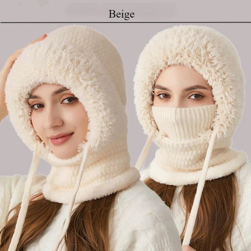 Winter Fleece Knitted Hat and Warm Hooded Neck Gaiter