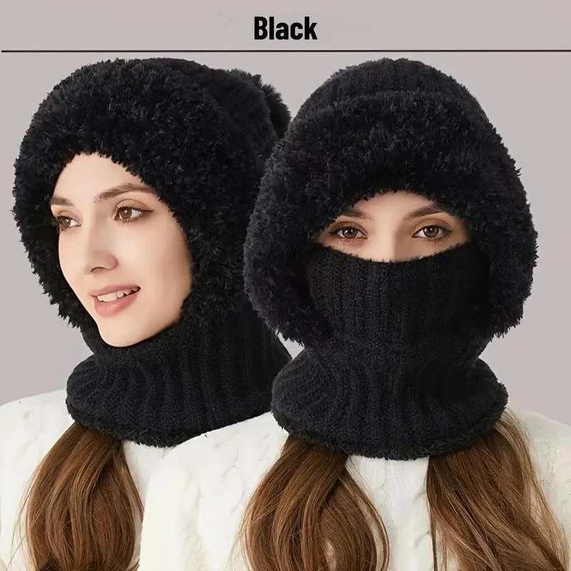 Winter Fleece Knitted Hat and Warm Hooded Neck Gaiter