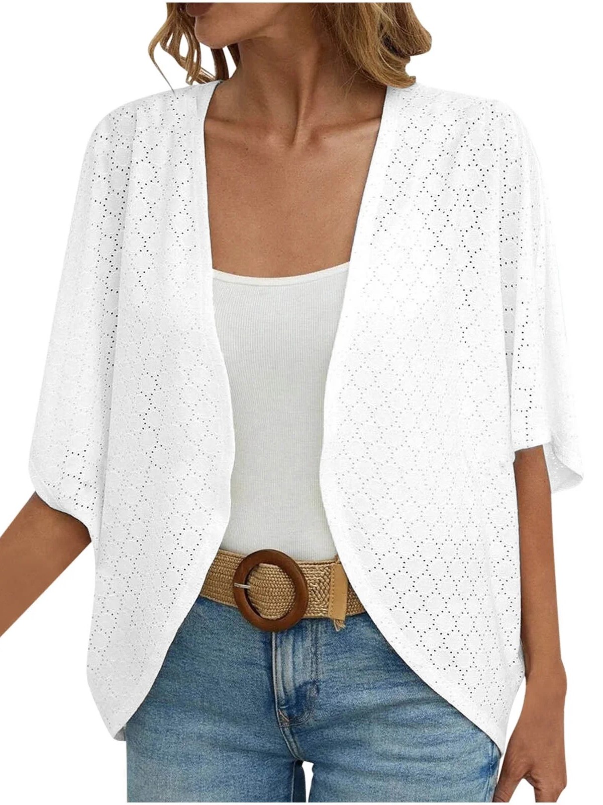 Women's Casual Lightweight Half Sleeve Hollow Cardigan