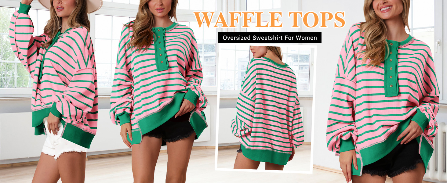 Womens Sweatshirt Plus Size Waffle Knit  Dropped Shoulder High Low Tops Trendy