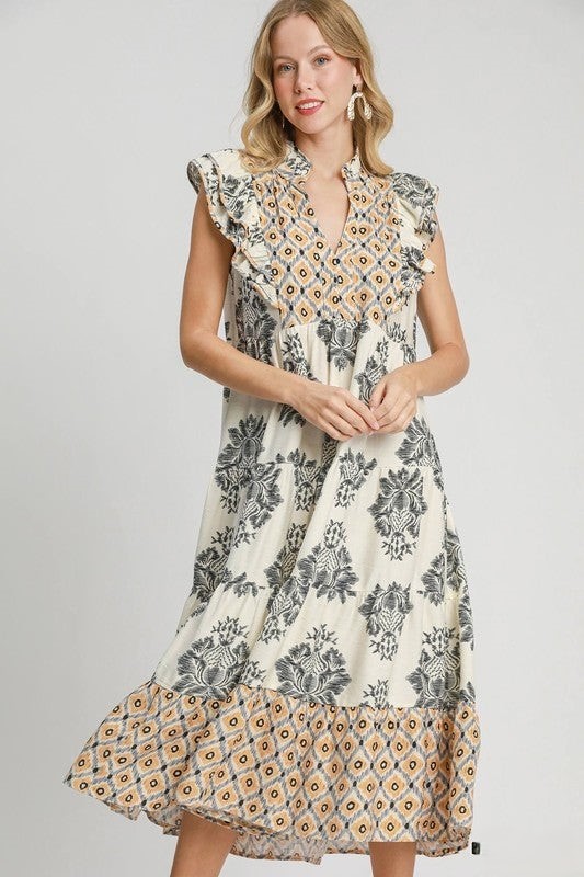 Casual Printed Ruffle Sleeve Dress (Buy 2 Free Shipping)