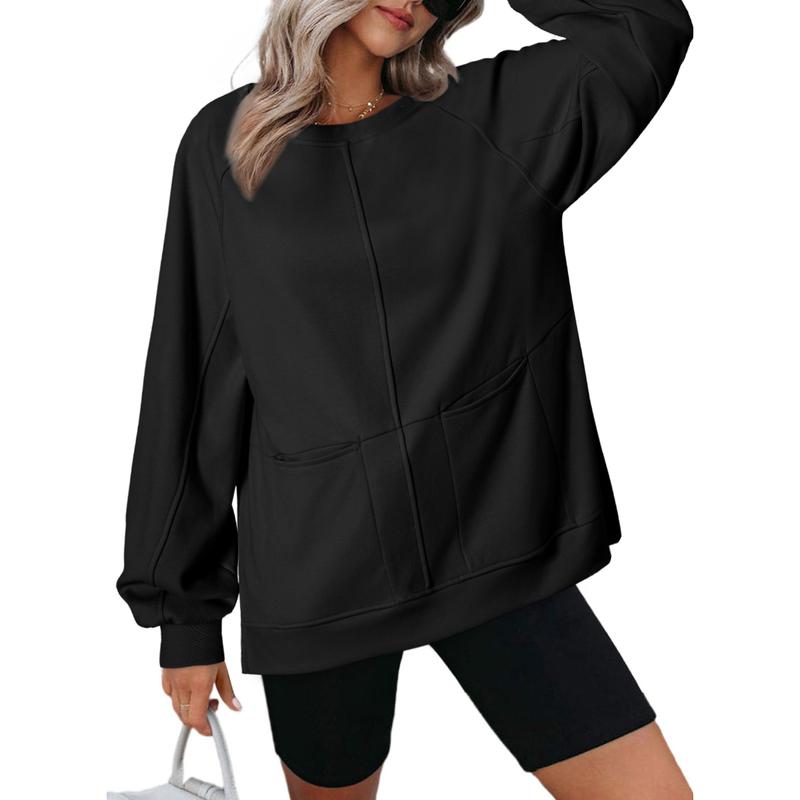 Women's Oversized Crewneck Long Sleeve Shirts Solid Color Pullover 