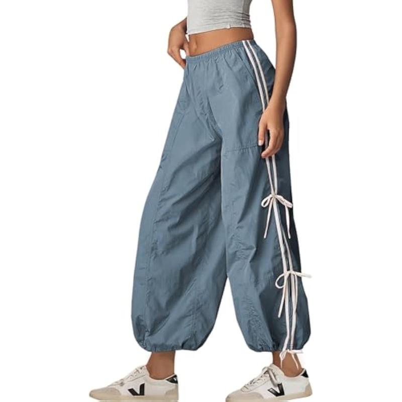  Women's Parachute Pants Elastic High Waist Full Twist Hiking Cargo Pants