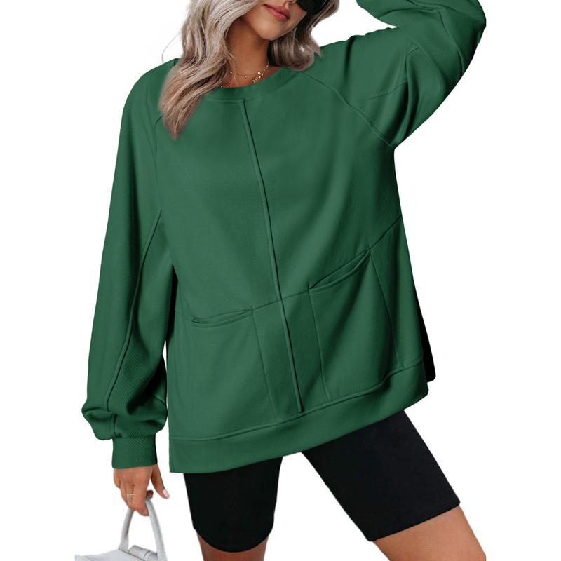 Women's Oversized Crewneck Long Sleeve Shirts Solid Color Pullover 