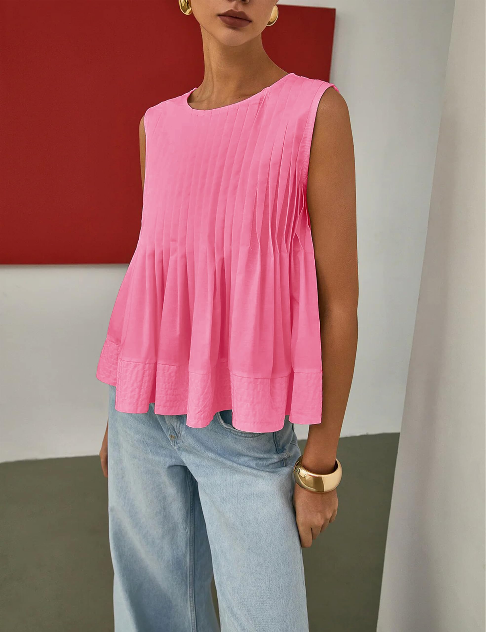 Womens Summer Pleated Peplum Sleeveless Blouse Tank Tops