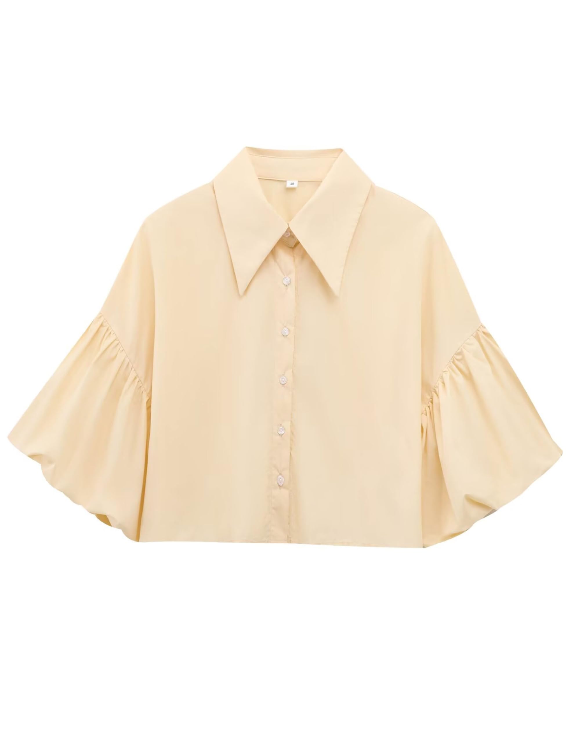 Womens Cute Lantern Sleeve Collar Button Down Crop Tops(buy 2 free shipping)