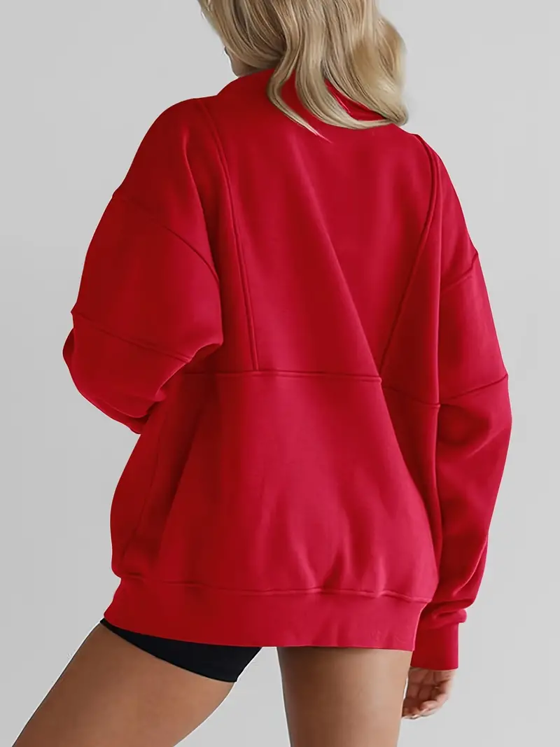 Solid color half-zip pullover sweatshirt
