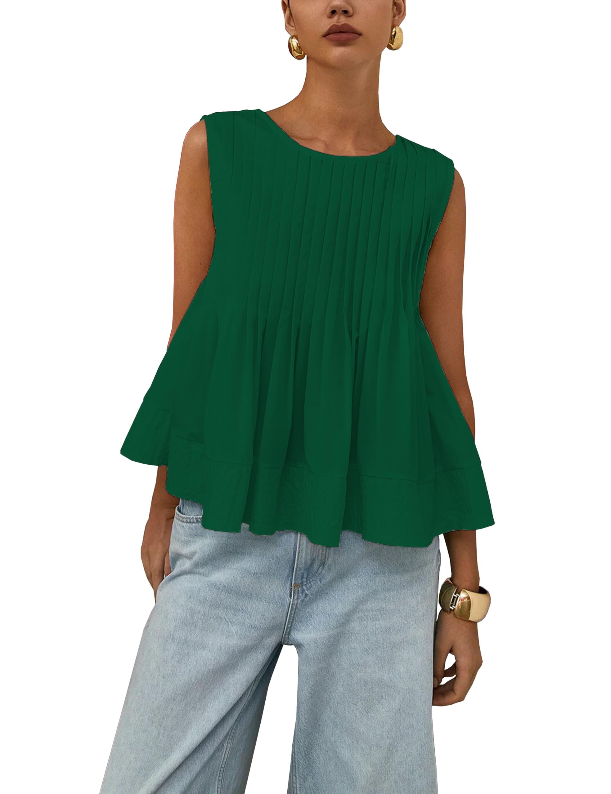 Womens Summer Pleated Peplum Sleeveless Blouse Tank Tops