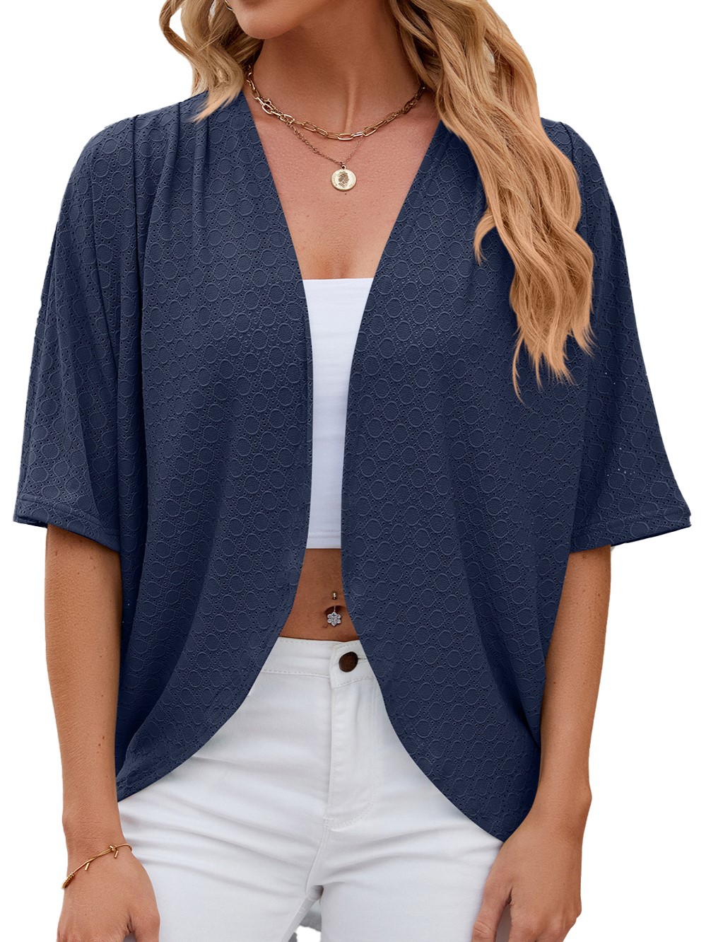 Women's Casual Lightweight Half Sleeve Hollow Cardigan