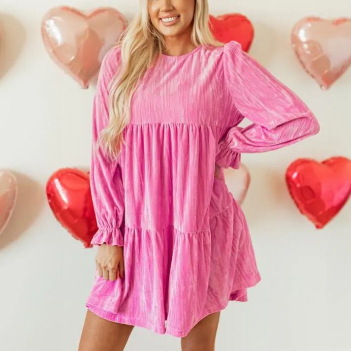  Velvet Dress Gorgeous Pink Luxury Dress with Pockets(Restocking! Shipping after February 10th!)