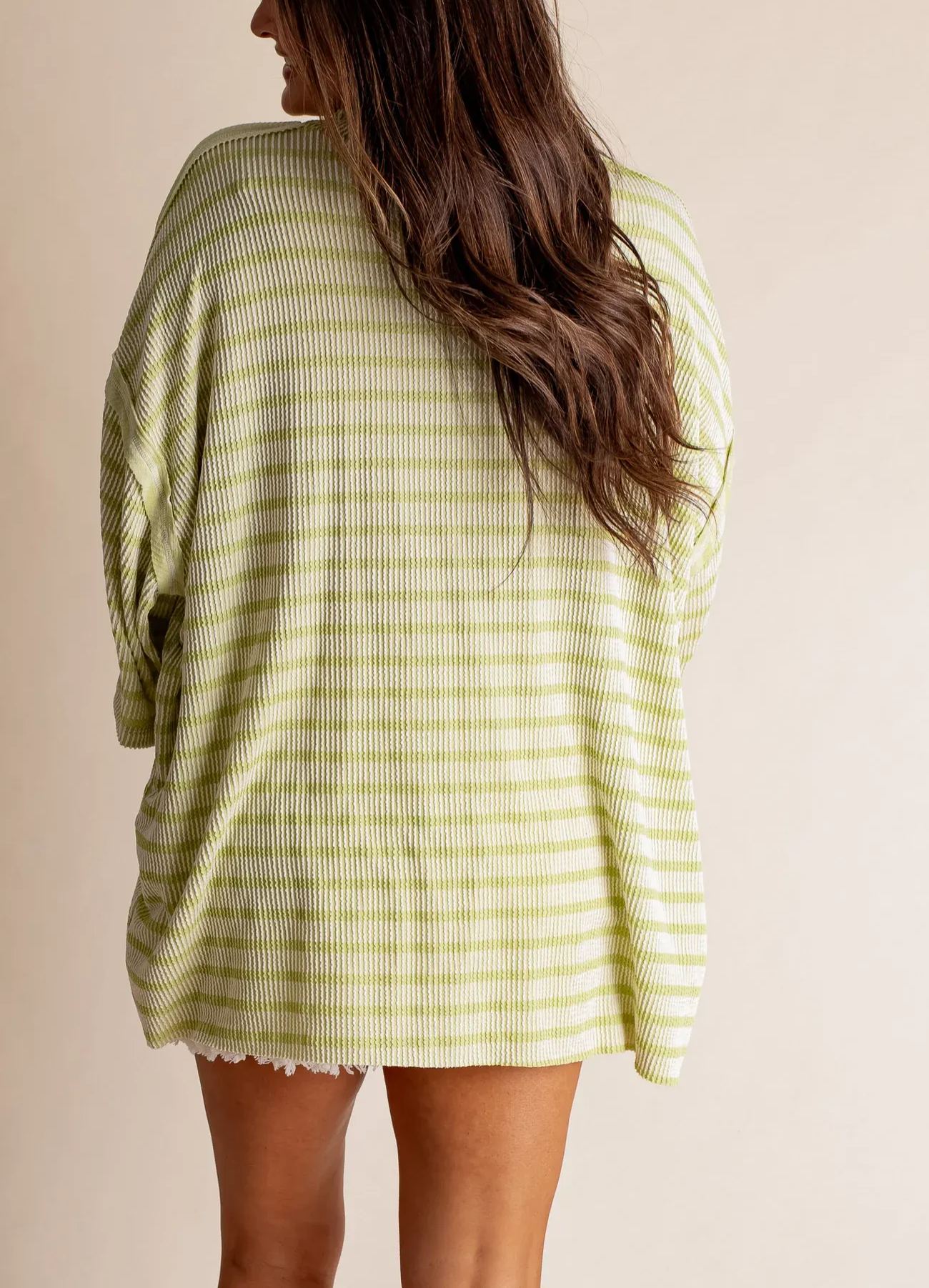 🌸Women's 2025 Spring New  Ribbed Striped Crew Neck Pocket Top