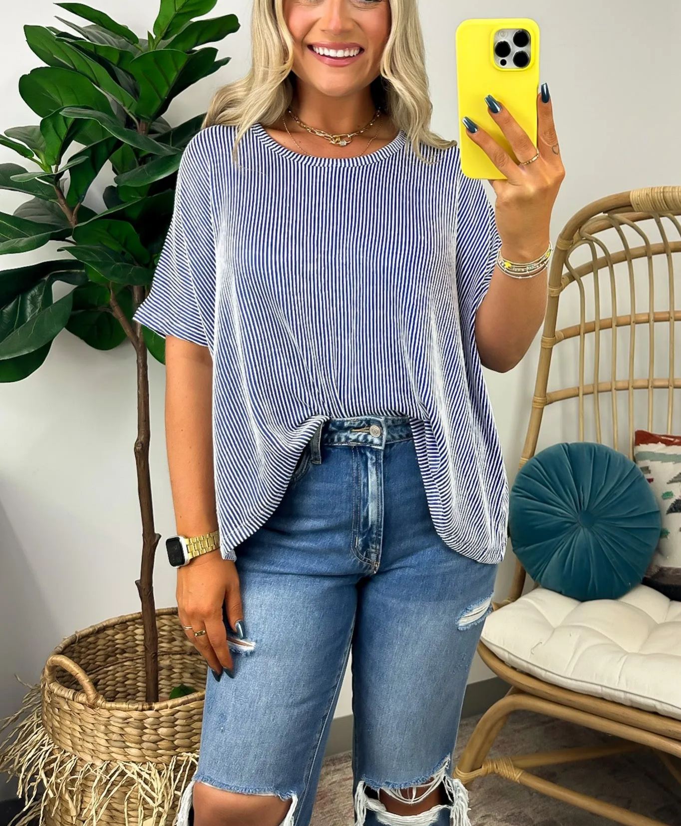 Two Tone Rib Knit Oversized Top