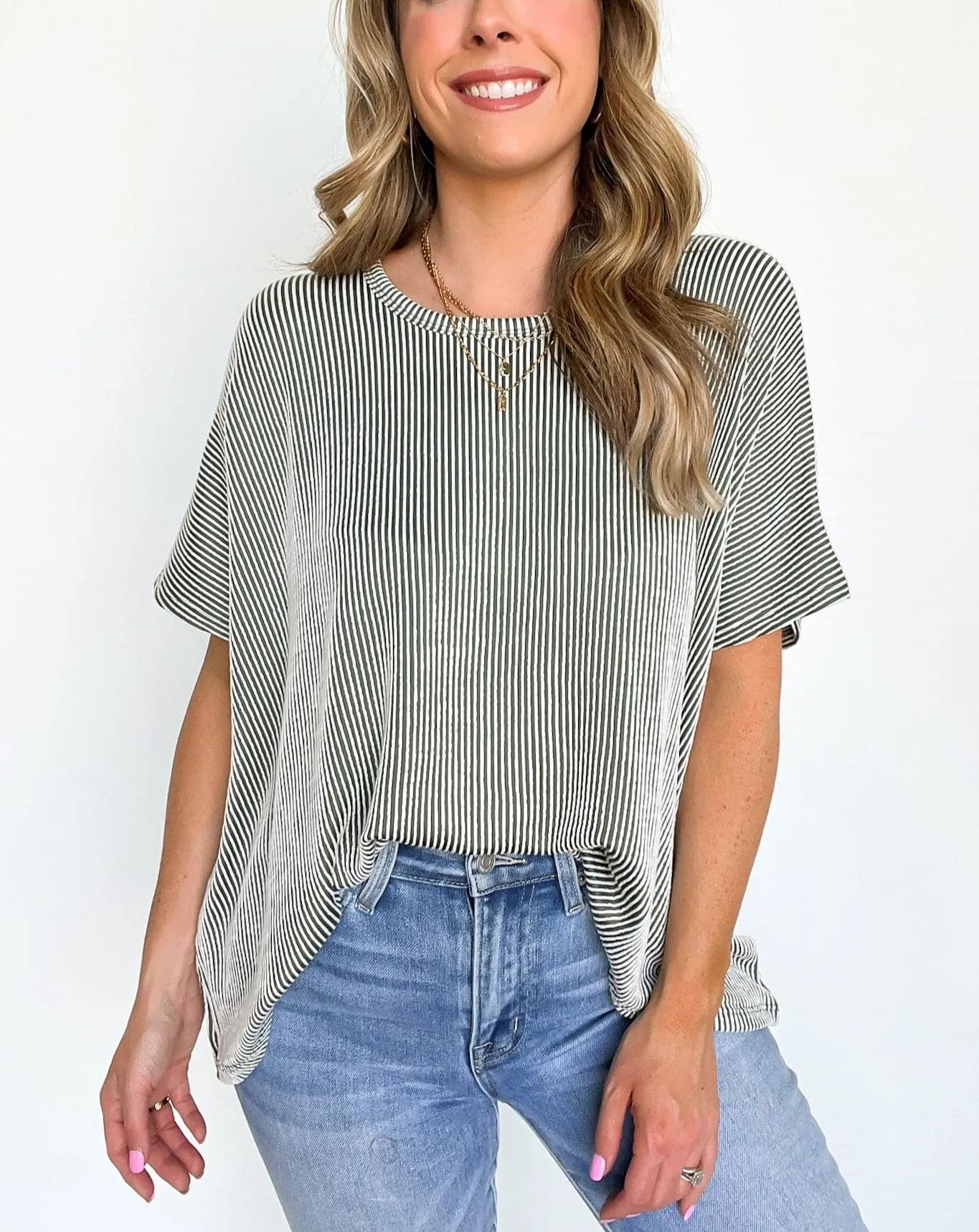 Two Tone Rib Knit Oversized Top