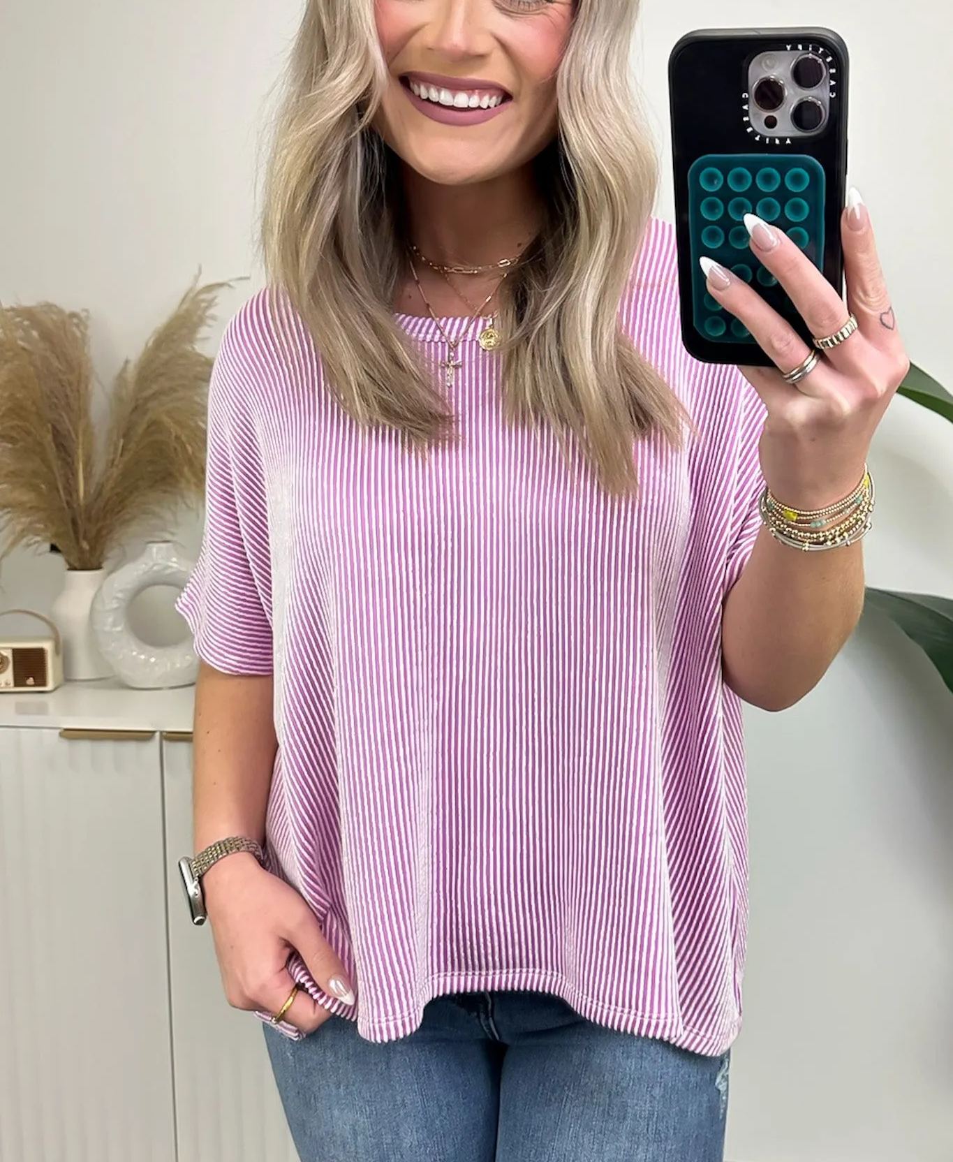 Two Tone Rib Knit Oversized Top