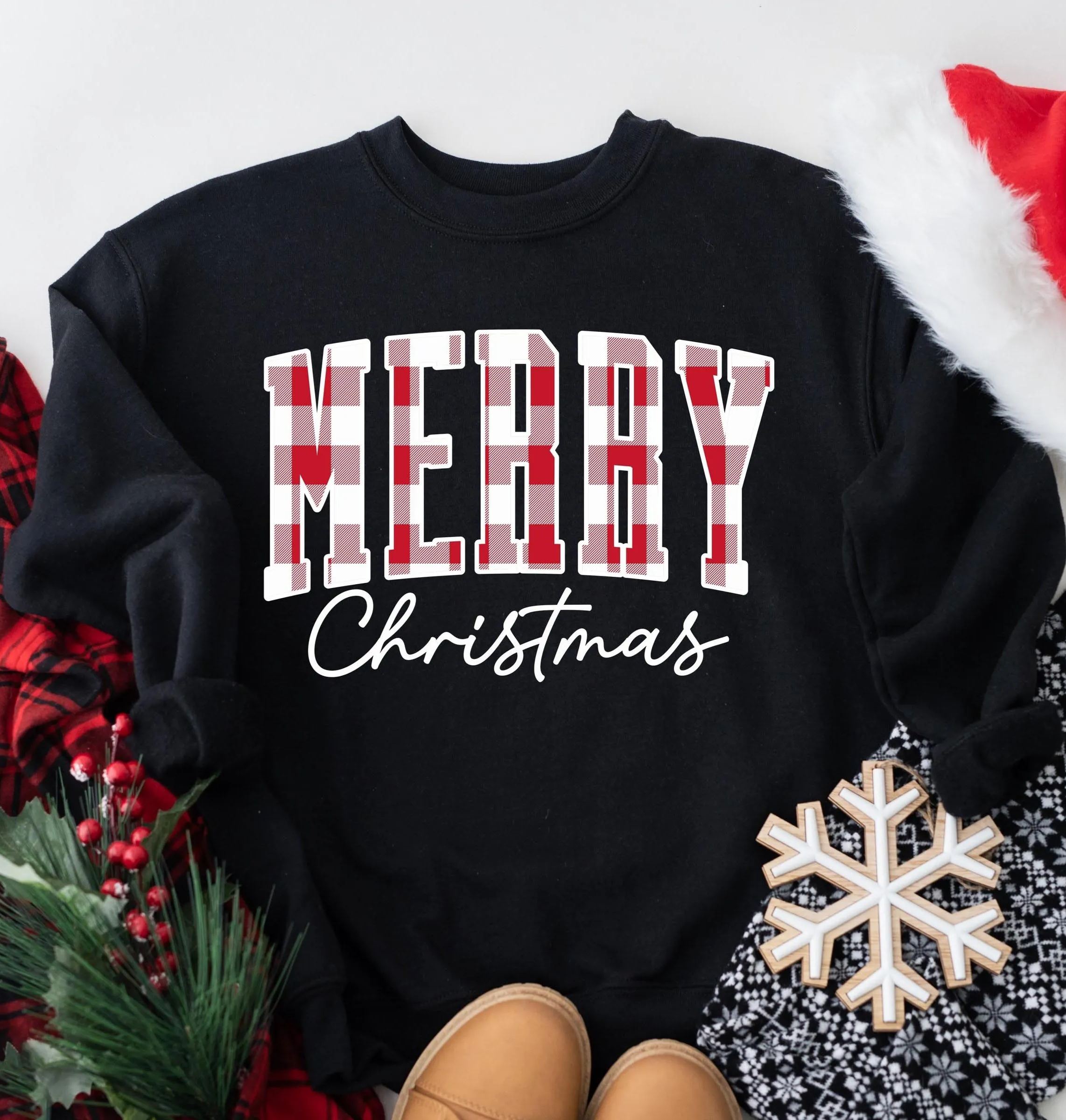 ✨“Merry Christmas” Plaid Graphic Sweatshirt