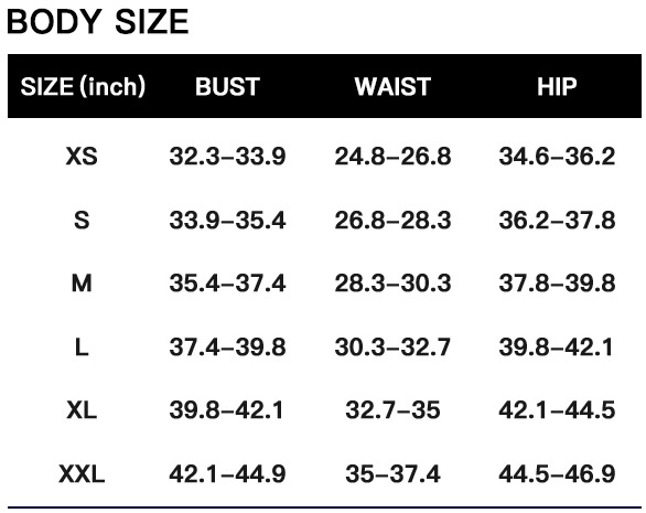 Body Size&Recommended Size