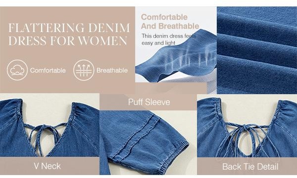 Dokotoo Women's Summer Short-Sleeve V-Neck Layered A-Line Maxi Dress Elegant and Flowy Spring Cocktail Party Dress/Wedding Guest Denim Dress