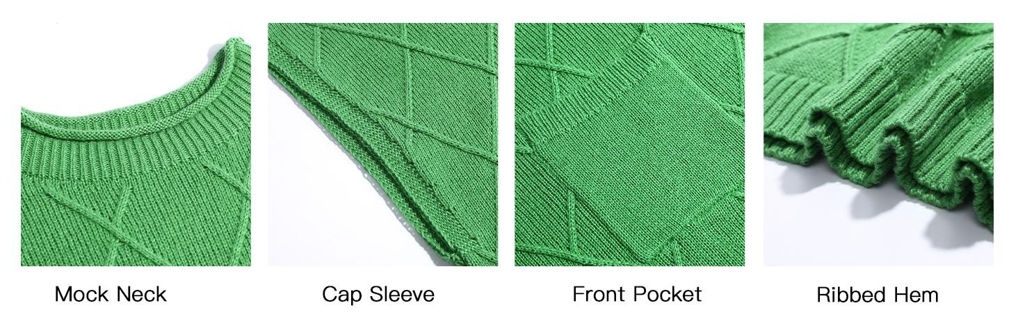 Saodimallsu Women's Mock Neck Cap Sleeve Sweater Vest Soft Lightweight Knit Tops for Summer & Spring Casual Outfits Shortsleeve Womenswear Basic Knitted Chunky Chic