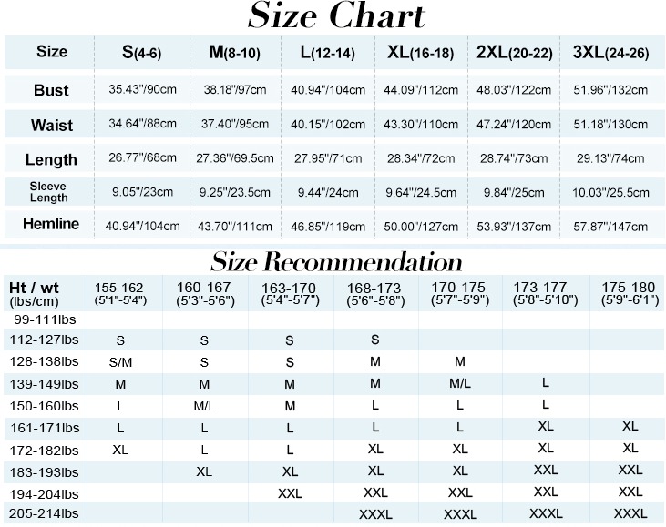 womens tops size chart