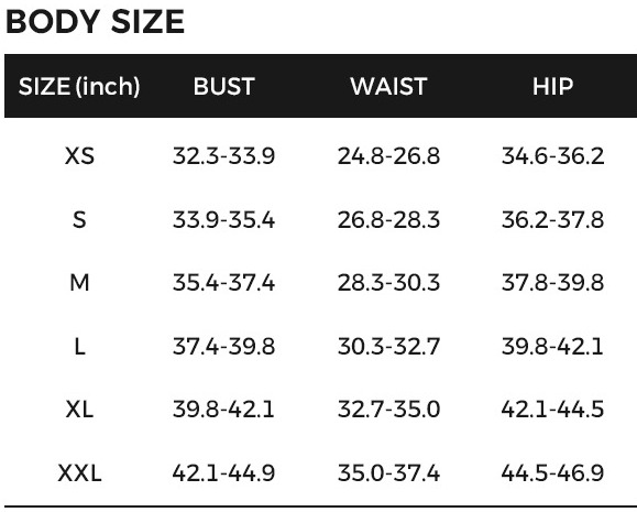 Body Size&Recommended Size