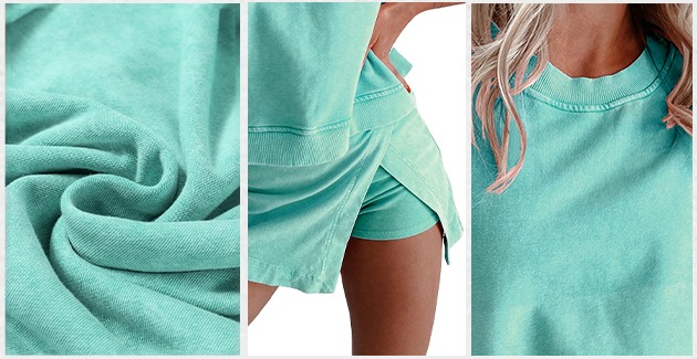 2 Pieces Mineral Wash Cotton Tank Top Lined Split Athletic Skirt Set