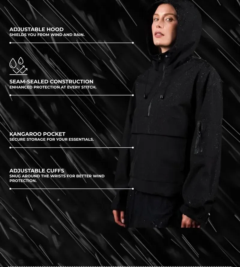 PUFFIT STM-TEX Waterproof Oversized Fall Hoodie Coat Warm Half Zip Rain Jacket with Adjustable Waist, Hood & Cuffs, Jacket Outerwear with Large Kangaroo Pocket Ladies Clothes for All Seasons Daily Wear #FallFreshness