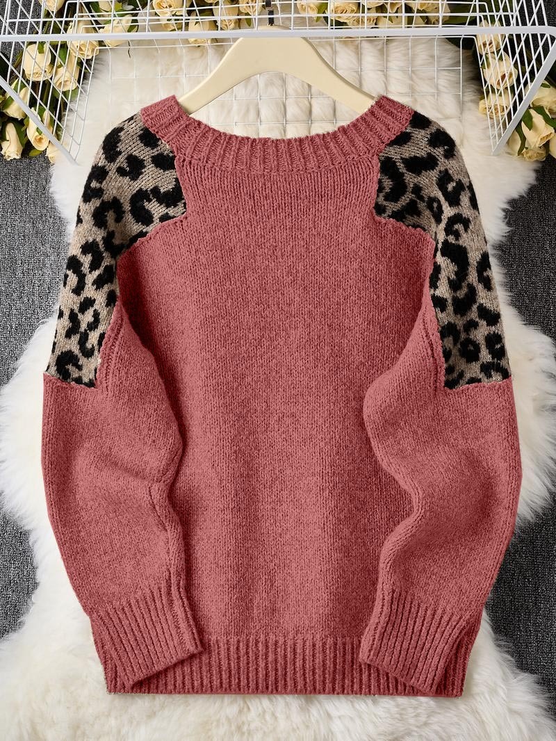 Women's Leopard Print Patchwork Sweater
