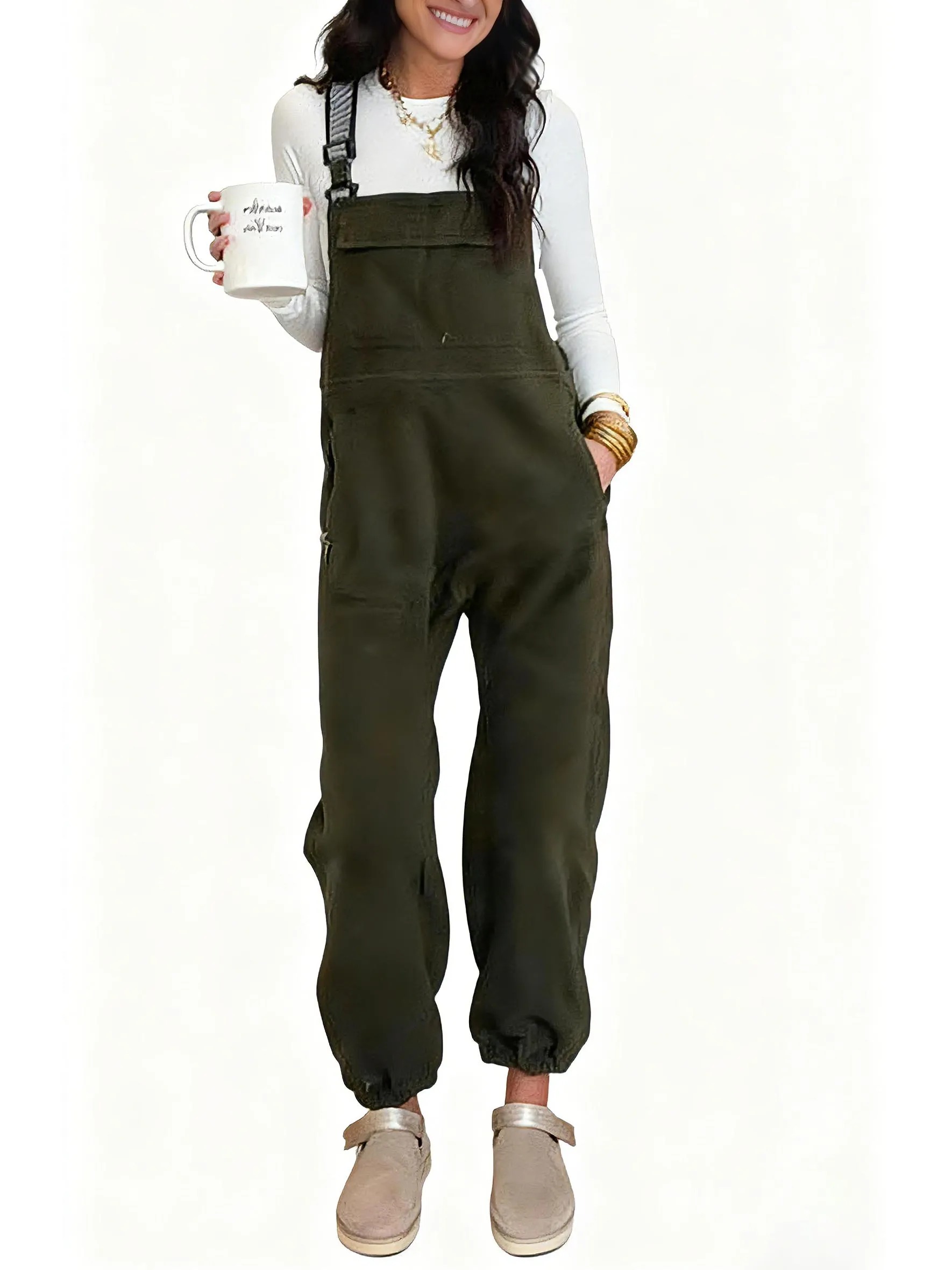Women's Winter fleece Twill Strap Overalls with Pockets