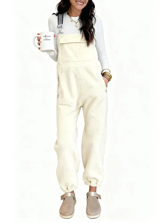 Women's Winter fleece Twill Strap Overalls with Pockets