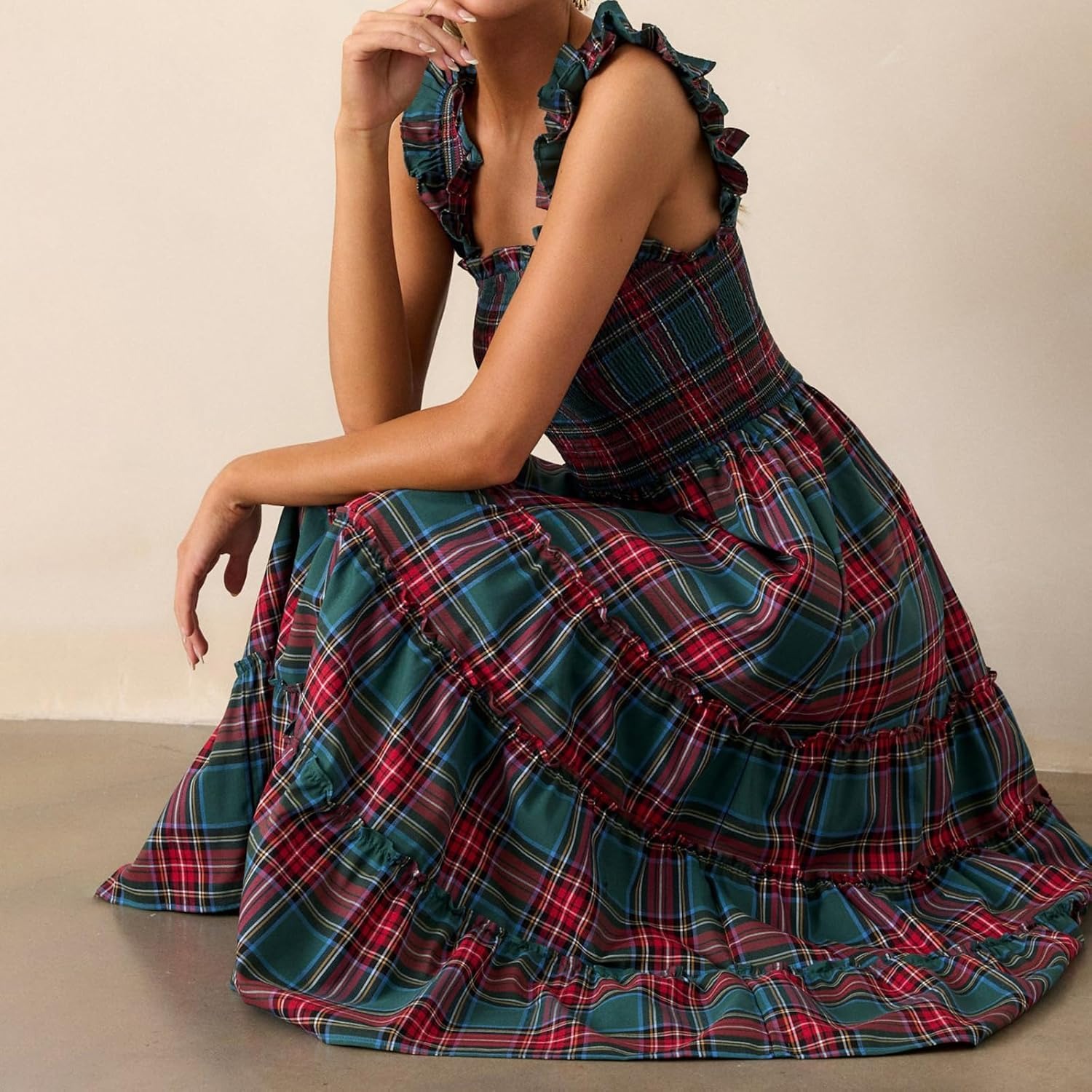 Women’s Sleeveless Plaid Ruffle A-Line Dress(BUY 2 FREE SHIPPING)