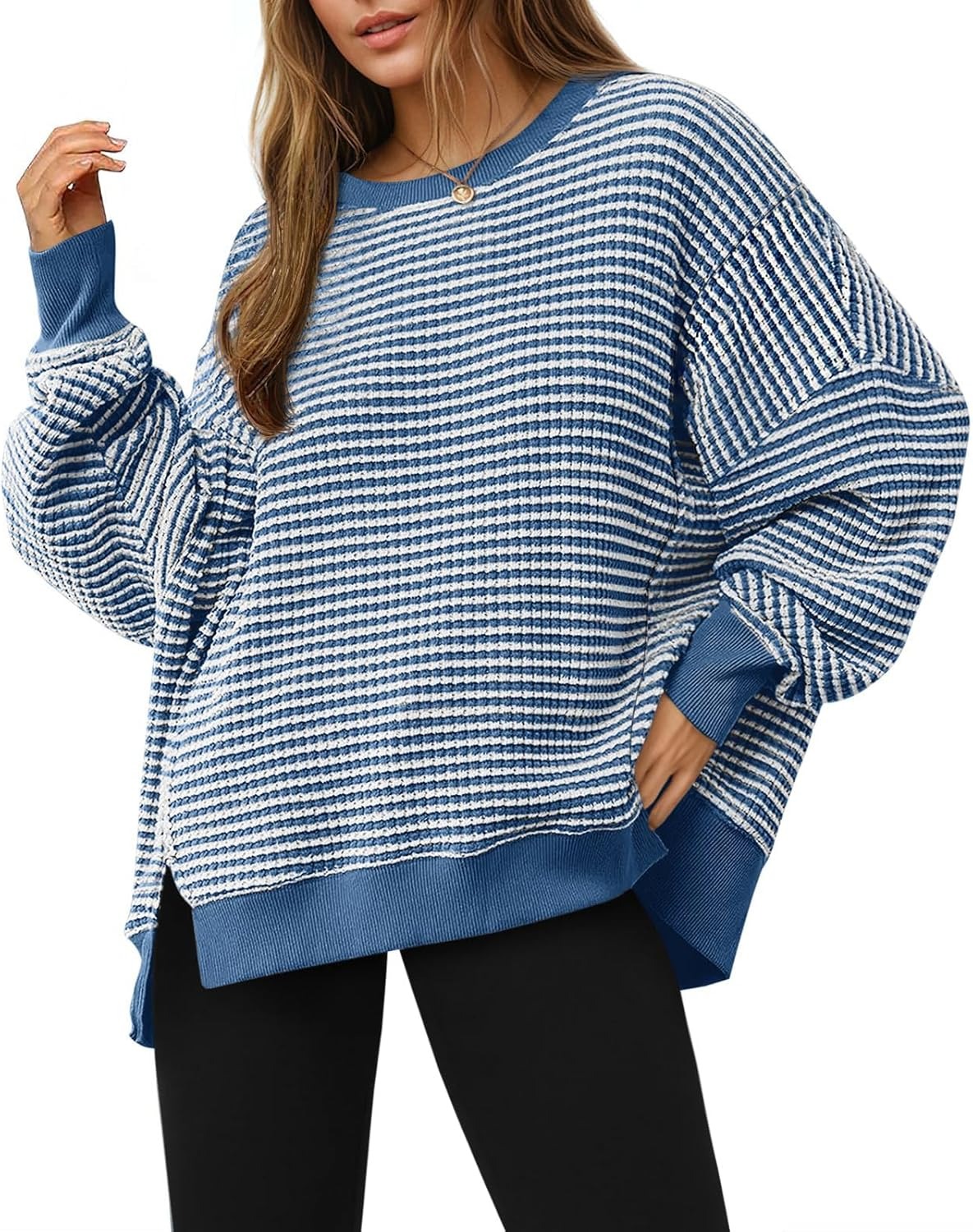 Women's Oversized Sweatshirt Waffle Long Sleeve Split Pullover Tunic Tops(BUY 2 FREE SHIPPING)