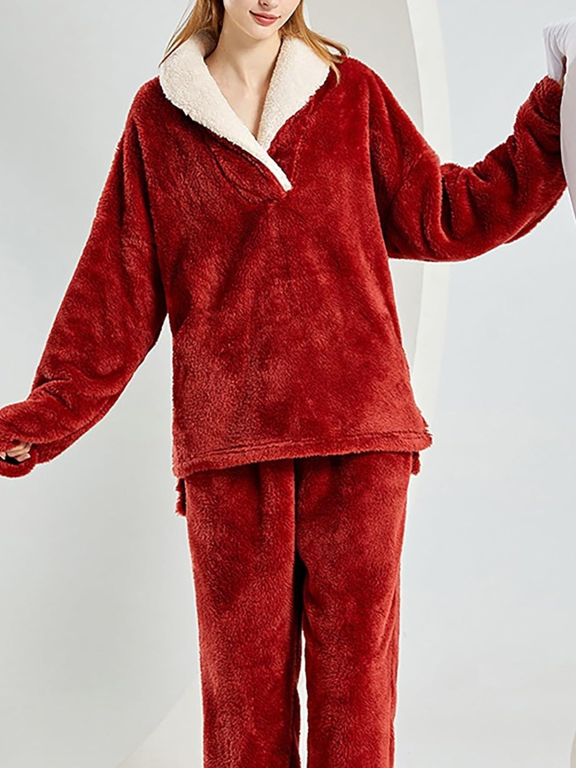 Cozy Cloud-Fleece Lapel Loungewear Two-Piece